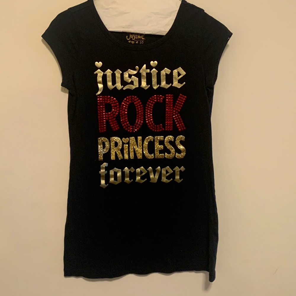 Justice T shirt. Rock Princess.  Size 10